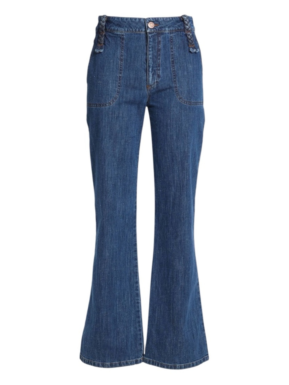SEE BY CHLOE flared dark blue wash denim jeans.
